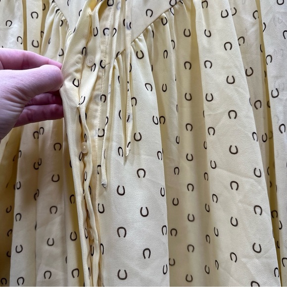 Ann Taylor Horseshoe V-Yoke Tie Neck Hidden Button Blouse Yellow S Equastrian - Picture 6 of 11